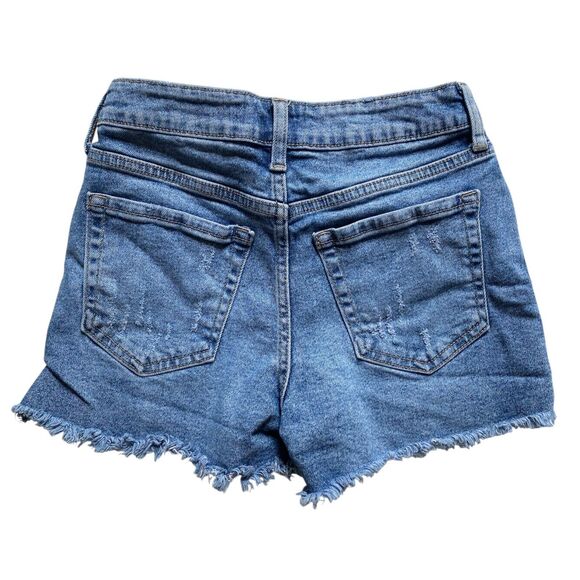 Just USA Medium Wash Denim Mid-Rise Cut-Off Jean Shorts Frayed Zip Fly Size XS - Picture 3 of 3